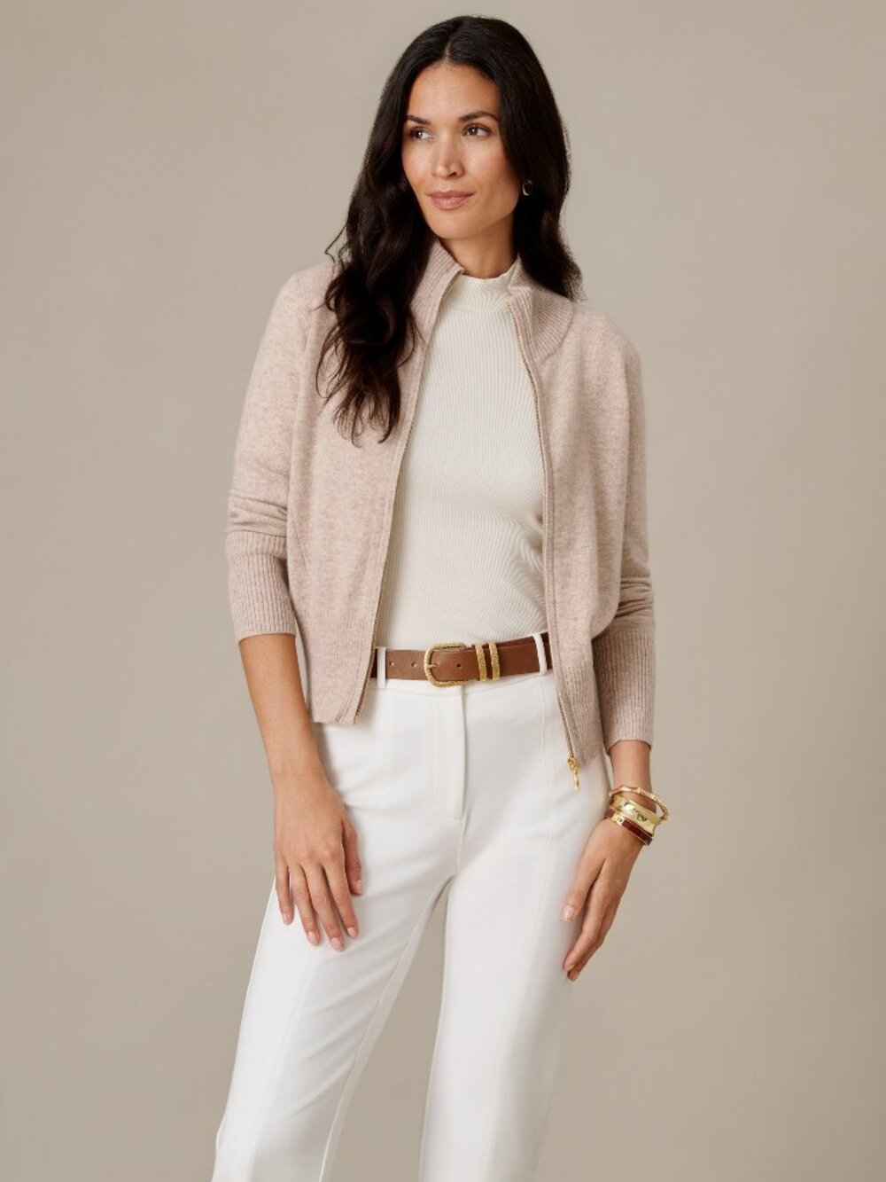 J McLaughlin Kendall Cashmere Sweater - Heather Oatmeal NEW
